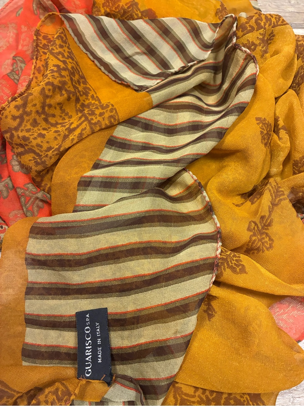 Guarisco Spa Italy 100% Silk Mixed Print Lightweight Sheer Scarf Wrap 26”x69” - Picture 8 of 10